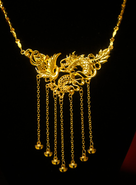 龙凤褂金色新娘项链流苏龙凤呈祥颈链马面裙结婚中式秀禾服配饰品