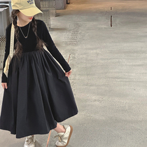 Girl Splicing Tandem Dress 2023 New Children Spring Autumn Cash Princess Dresses Dresses Dresses Big Boy Long Sleeve Tennis Red Dress