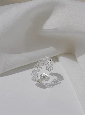 足银990花朵戒指女温柔气质优雅开口指环时尚食指戒闺蜜礼物