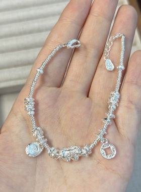 足银990貔貅盘缠手链铜钱貔貅吉言福袋手链小众繁花似锦吊坠手串