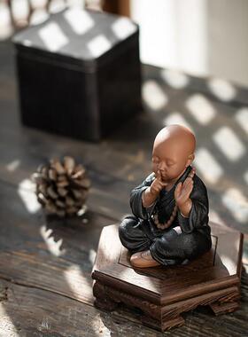 炼器 黑陶紫砂四不小和尚微景观造景摆件 中式禅意家居客厅装饰品