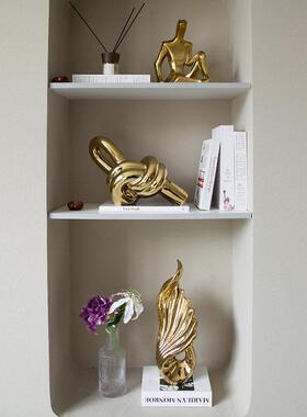 现代轻奢黑金色抽象艺术陶瓷雕塑客厅意式法式高级感软装饰大摆件