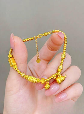 金包银古法葫芦福牌珠珠手链女18k金福禄算盘跑环手饰送女友礼物