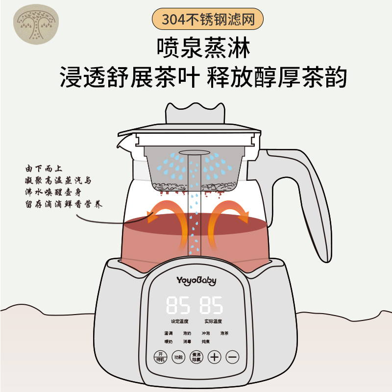 煮茶器煮茶炉喷淋式电茶炉玻璃蒸茶器小型黑茶养生壶蒸汽泡茶壶