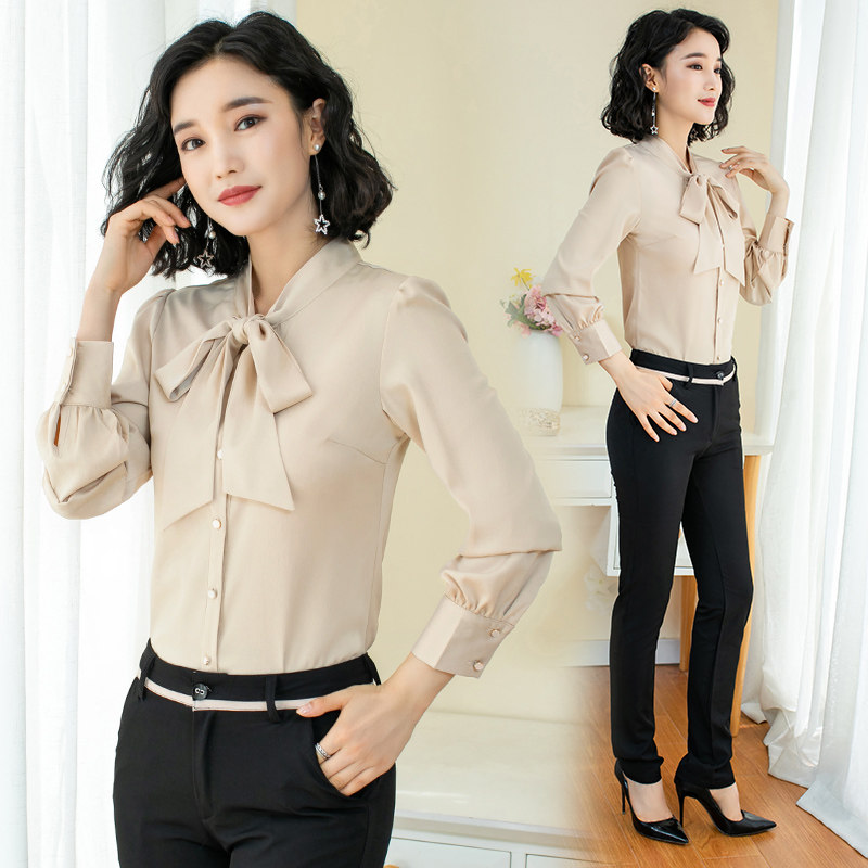 蝴蝶结女长袖2020秋装新款雪纺衬衫 娥芬衬衫