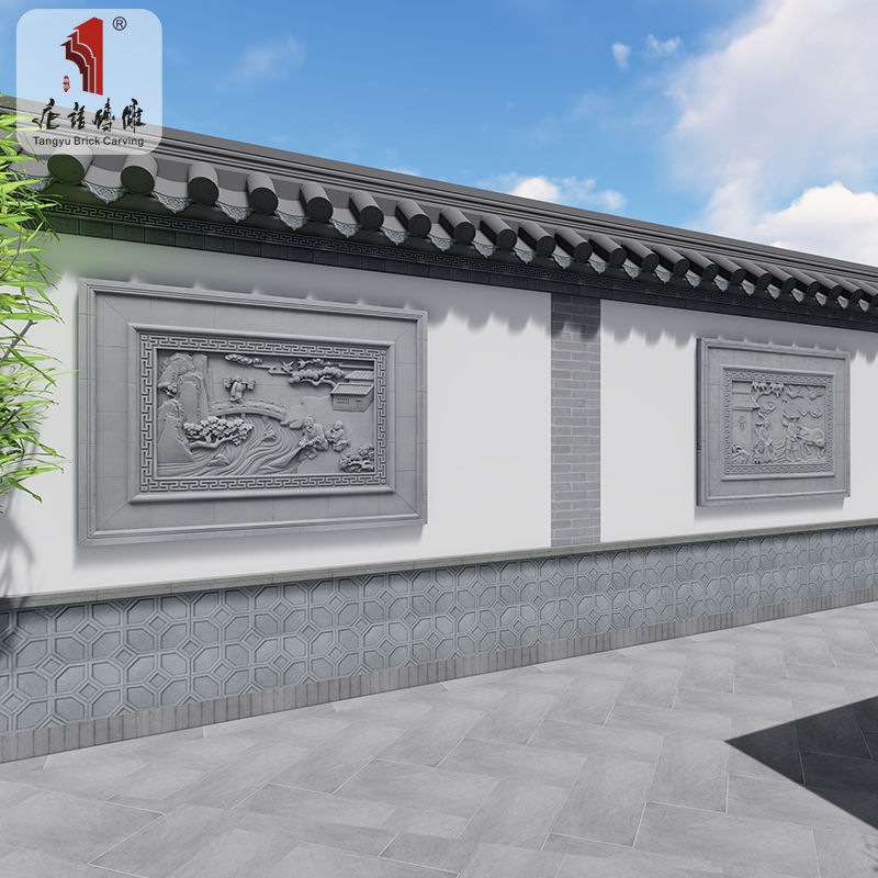 唐语砖雕 渔樵耕读 中式仿古青砖浮雕影壁照壁画建材装饰耕读挂画