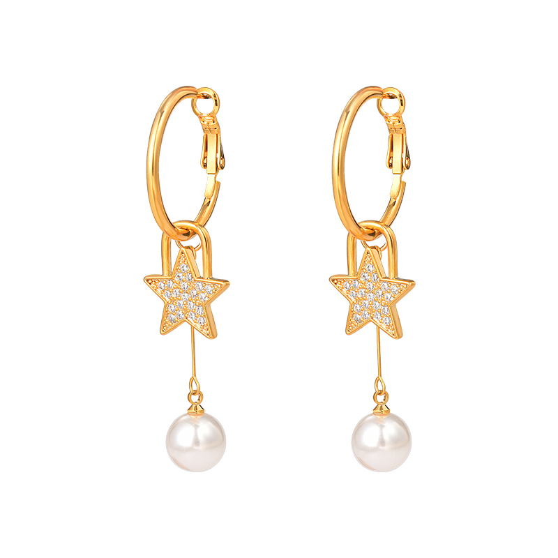 镶钻珍珠五角星长款吊坠耳环高级感耳圈韩国明星同款耳饰轻奢耳坠