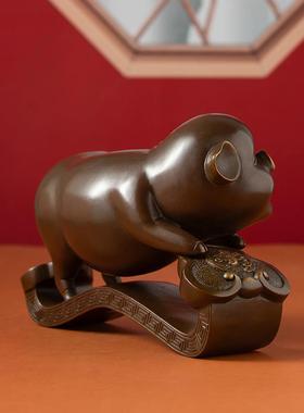 古铜官 猪事如意生肖猪黑色客厅铜工艺品桌面摆件家居电视柜礼品