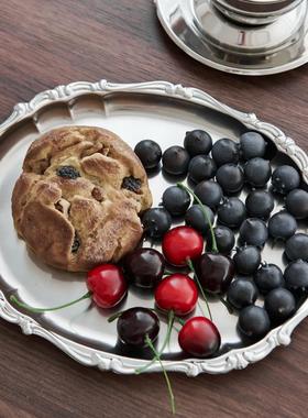 意大利MOTTA 不锈钢银色复古欧式巴洛克甜品餐盘咖啡杯椭圆形托盘