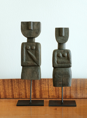 栀美家 侘寂风复古人像木雕摆件 民宿书房软装饰品家居玄关陈设