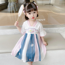 Girls Dress Summer 2022 New Style Western School Summer Kids Suit Girls Baby Tang Dress Summer Dress Hanfu Skirt