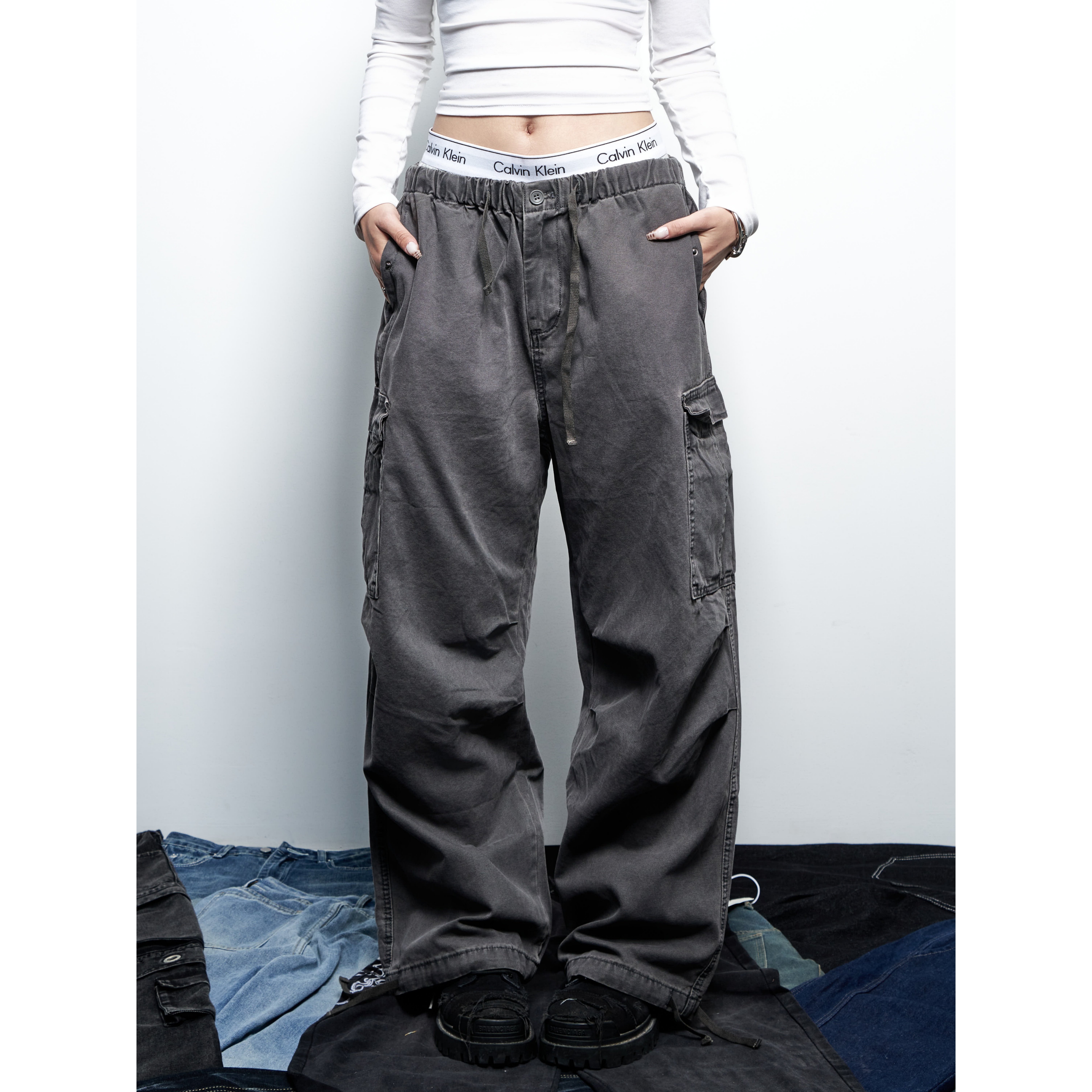 SAIMT美式复古多口袋工装裤女宽松阔腿休闲裤工装风,淘宝优惠券,粉丝福利购,淘宝优惠卷