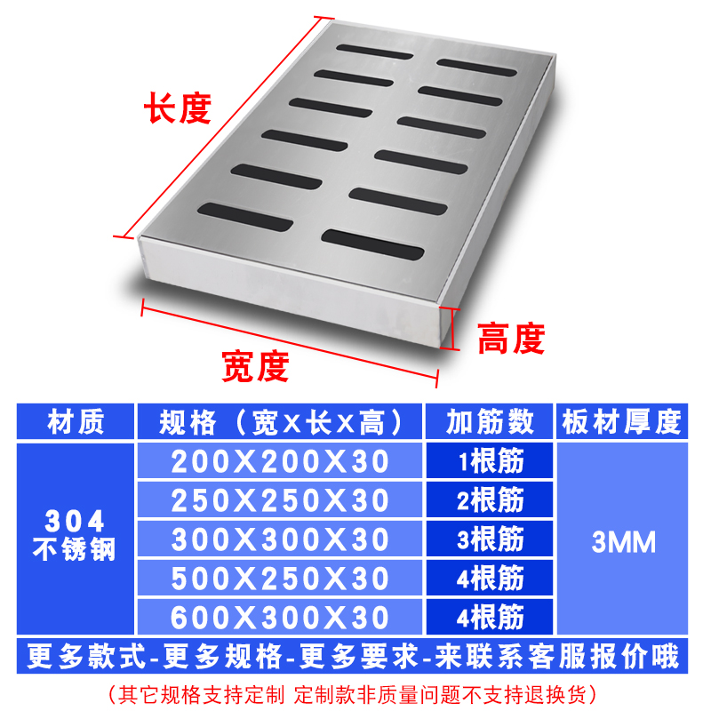 304不锈钢盖板雨水篦子下水道排水地沟盖排水带框井盖定制-图3