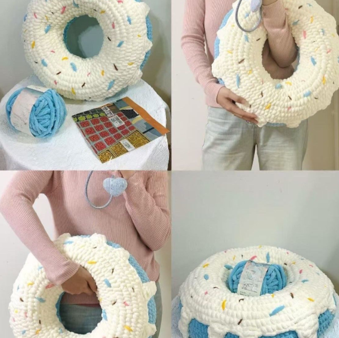 粗毛线钩针钩织超大水果甜甜圈抱枕diy材料包手作靠枕送女友礼物 - 图2