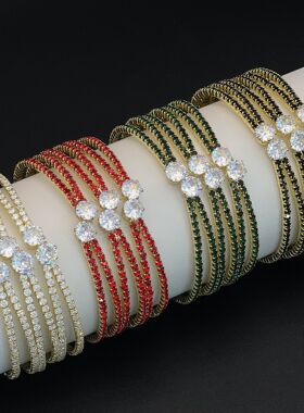 欧美满钻锆石交叉开口手镯高级感轻奢气质手环重工手饰批发