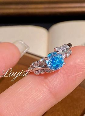 八角千禧玫瑰切树叶戒指女时尚轻奢百搭气质豪镶高碳钻玫瑰花戒指