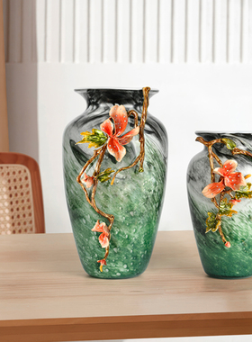 珐琅彩琉璃花瓶摆件客厅插花轻奢