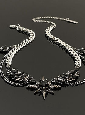 Y2K漆黑羽翼星芒项链耳饰亚文化甜酷辣妹美拉德哥特朋克暗黑配饰