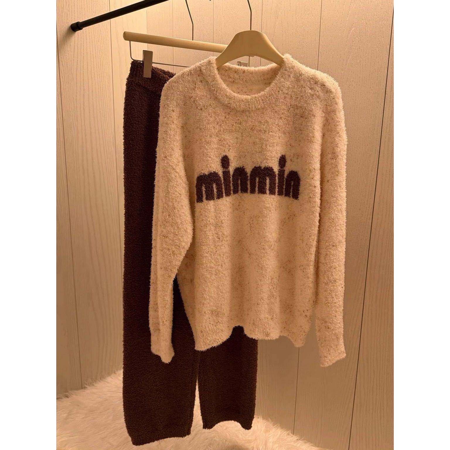 韩版字母提花半边绒睡衣女2025秋冬新款时尚慵懒可外穿保暖家居服,淘宝优惠券,粉丝福利购,淘宝优惠卷