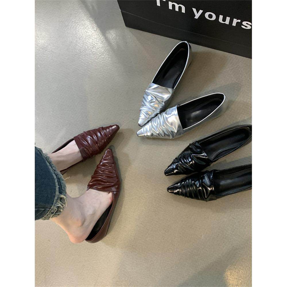 2025年新款设计感小众褶皱软皮尖头乐福鞋女鞋子低跟小皮鞋单鞋女,淘宝优惠券,粉丝福利购,淘宝优惠卷