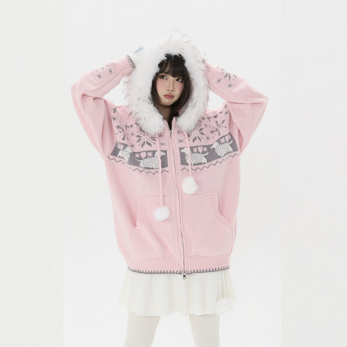 【零碎岛屿】美式国潮费尔岛小狗提花毛领毛衣秋冬小众针织衫上衣 - 图0