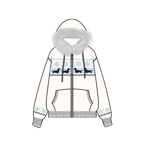 【零碎岛屿】美式国潮费尔岛小狗提花毛领毛衣秋冬小众针织衫上衣 - 图3