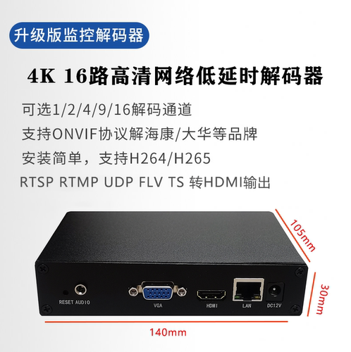 16路高清解码器rtmprtsp转hdmivga输出4k监控解大华h265h264