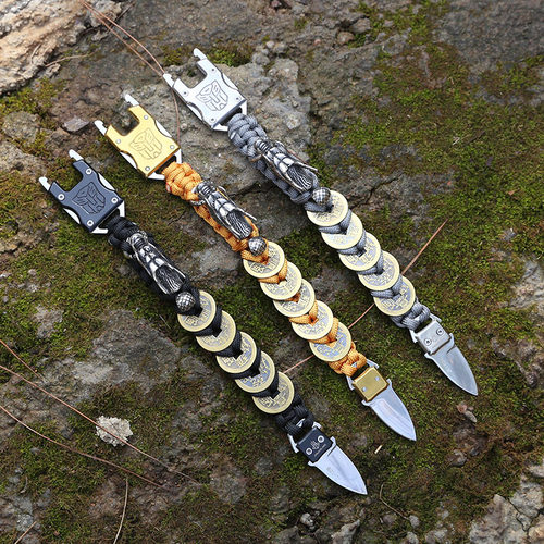 新品伞绳手链小刀多功能荒野求生装备防身战术随身户外生存手环刀 - 图1