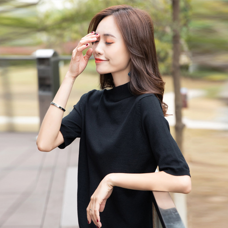 大码早秋中袖半高领宽松打底针织衫 颜筱毛针织衫