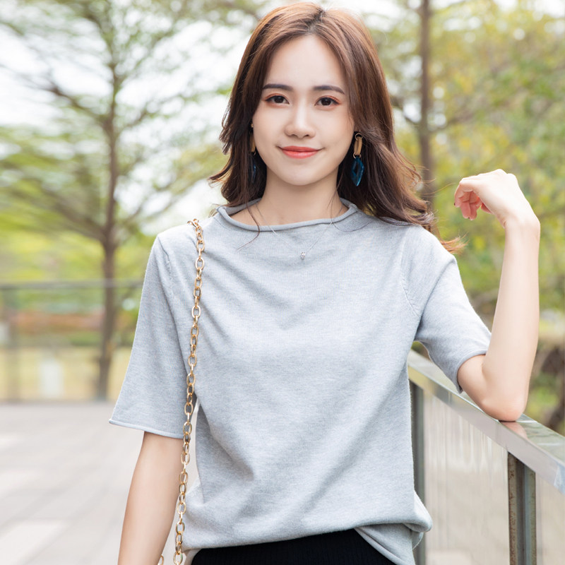 大码半高领五分袖打底中袖针织衫 颜筱毛针织衫