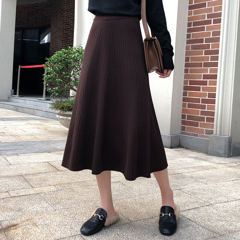 高腰针织a字裙女春秋冬a字半身裙 颜筱半身裙