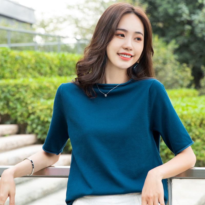 大码半高领五分袖打底中袖针织衫 颜筱毛针织衫