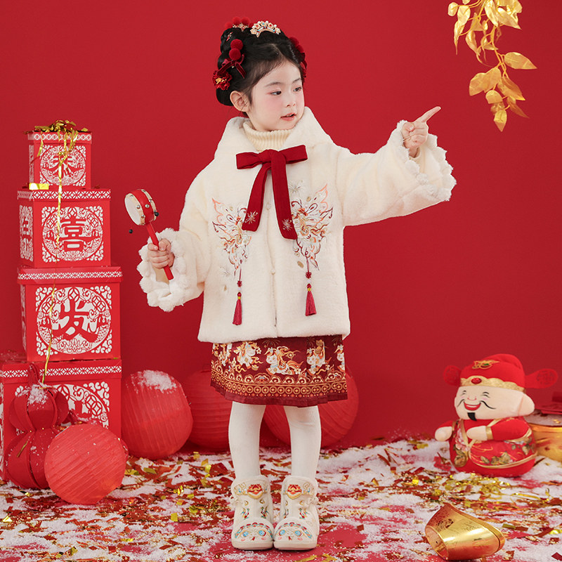 拜年服女童古风汉服冬装儿童新中式加厚毛绒外套马面裙过年服套装,淘宝优惠券,粉丝福利购,淘宝优惠卷