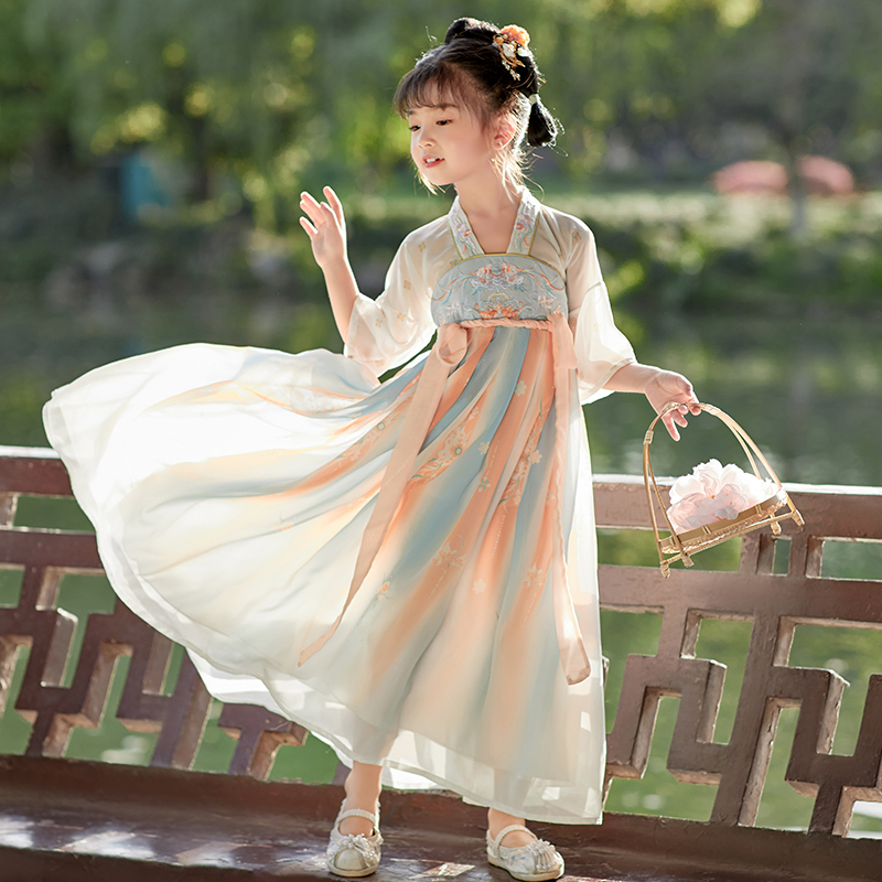 儿童汉服女童秋季古典舞演出服中国风古筝表演服装古风超仙舞蹈服 - 图3