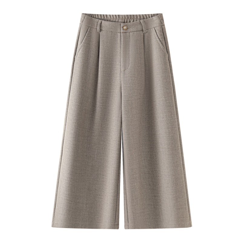 灰色八分毛呢阔腿裤女秋冬加绒加厚2025新款高腰宽松小个子直筒裤 - 图3