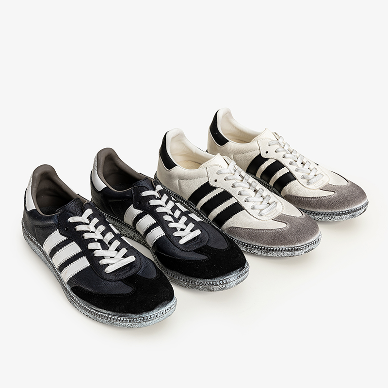 周莹T头鞋全牛皮手工做旧泥染复古脏脏休闲鞋拼接经典德训鞋男鞋 - 图0