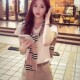 Korean short-sleeved top + striped shawl + high-waisted shorts