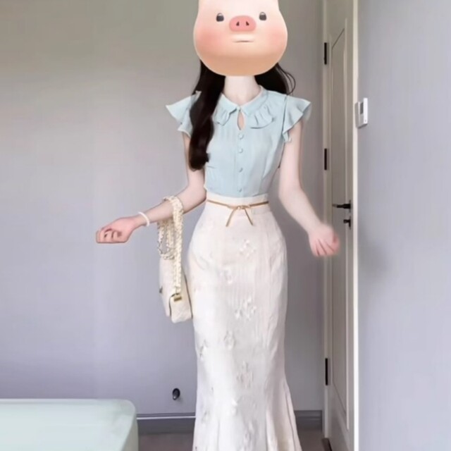 Pure lust style hottie small flying sleeve top fishtail skirt
