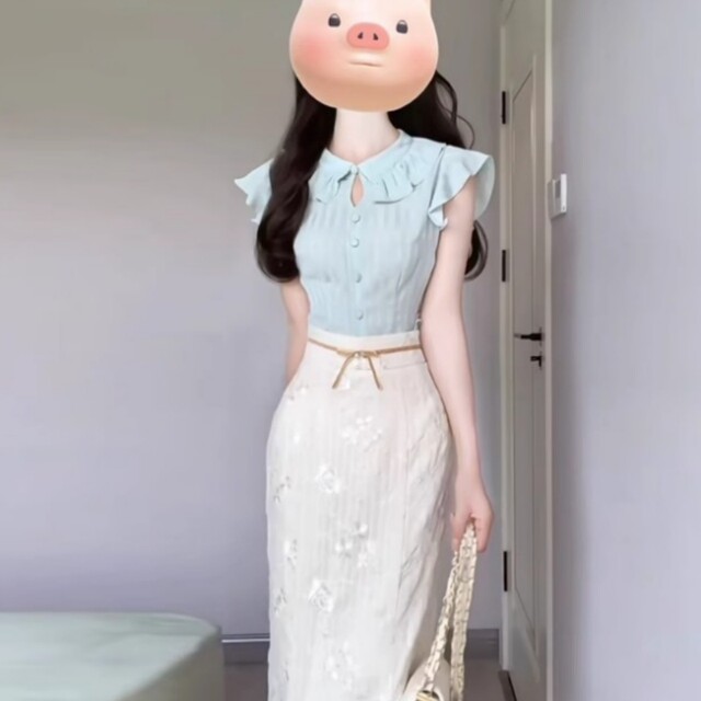 Pure lust style hottie small flying sleeve top fishtail skirt
