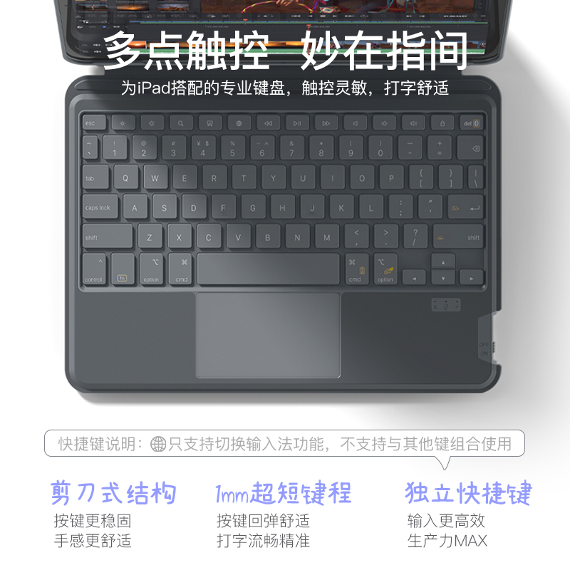 inateck适用iPad妙控键盘Air7/6 Pro11寸Air4/5横竖磁吸支撑11代10代7/8/9保护套蓝牙一体式-图1