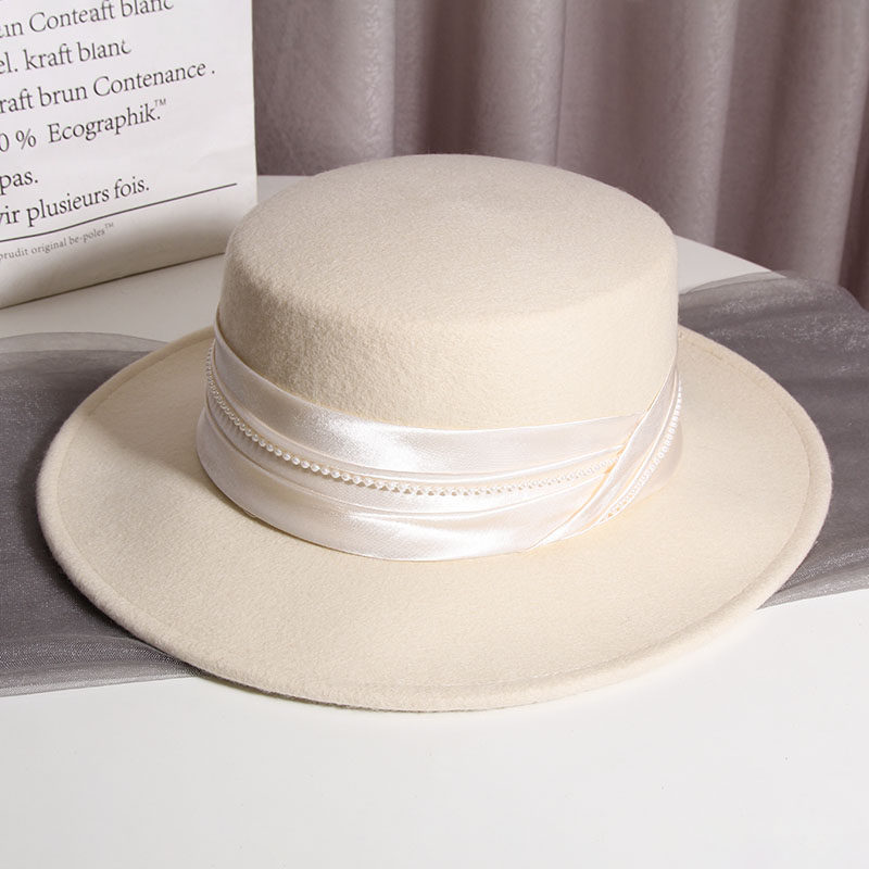 法式赫本风羊毛呢平顶秋冬毛呢帽子 古仙蔓帽子