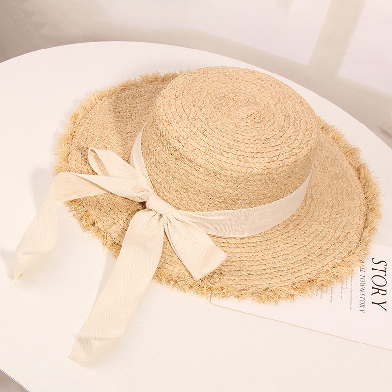 韩版拉菲蝴蝶结毛边礼帽女沙滩帽 古仙蔓帽子