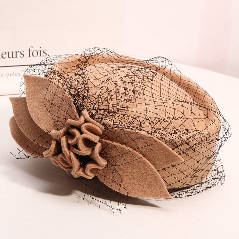 秋冬季韩版潮花朵羊毛毡帽贝雷帽子 古仙蔓帽子