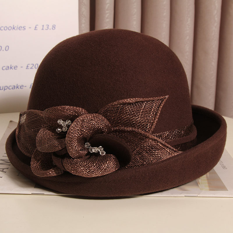 秋冬英伦复古羊毛呢卷边渔夫盆帽 古仙蔓帽子