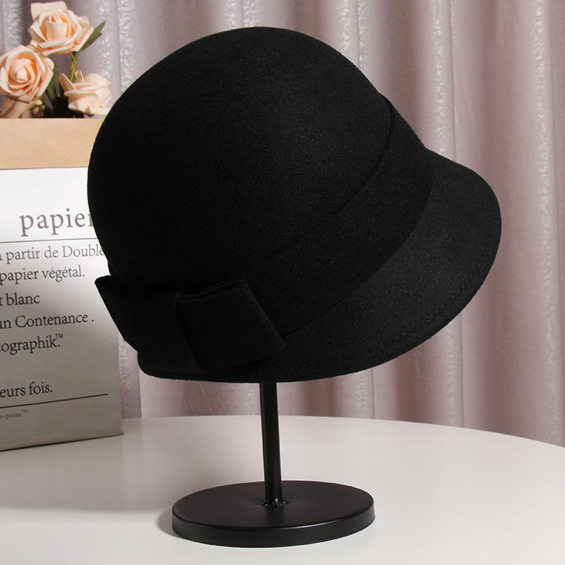 秋冬韩版蝴蝶结羊毛呢英伦渔夫帽 古仙蔓帽子