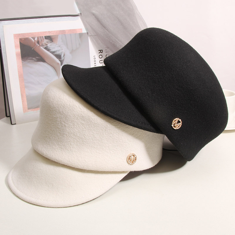 秋冬羊毛呢水钻英伦名媛字母鸭舌帽 古仙蔓帽子