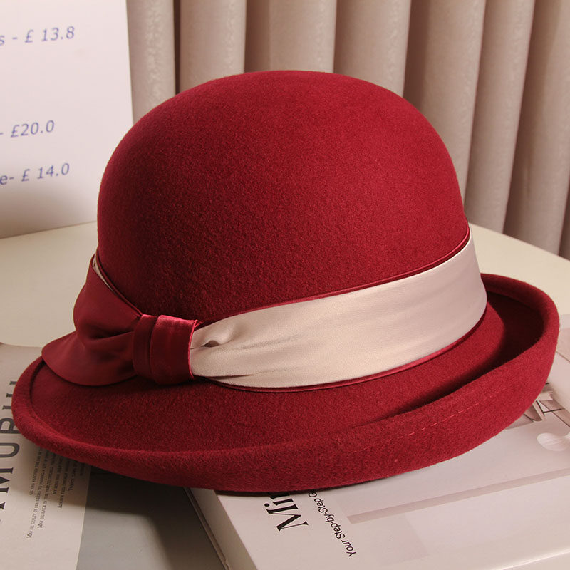 法式赫本风羊毛呢秋冬卷边渔夫帽 古仙蔓帽子