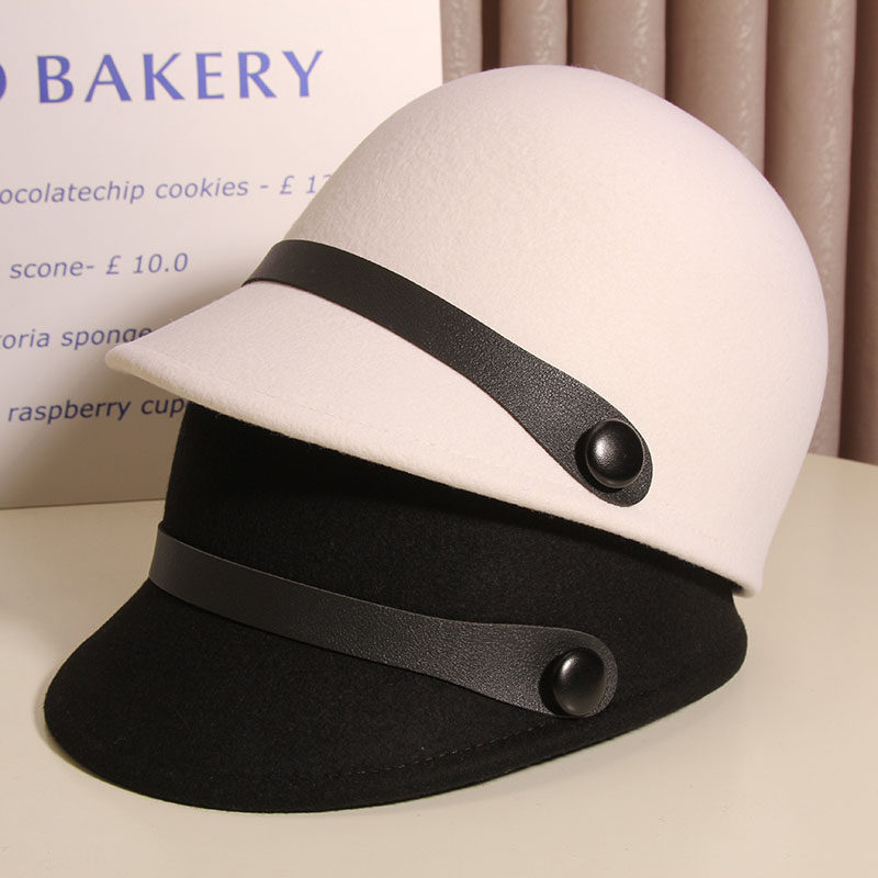 帽子女秋冬羊毛呢马术帽韩版潮复古小沿骑士帽英伦礼帽百搭鸭舌帽