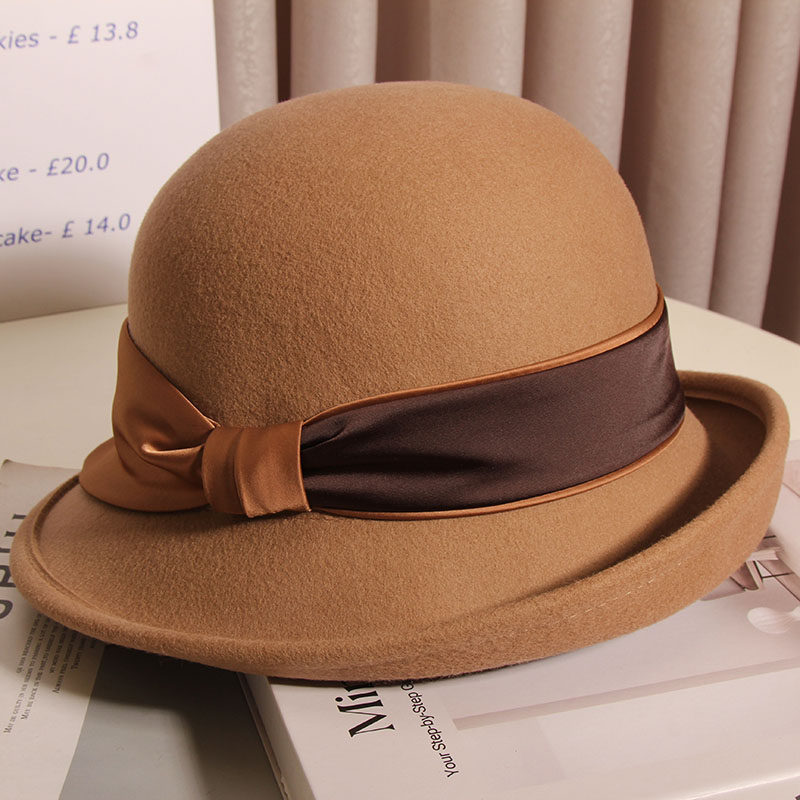 法式赫本风羊毛呢秋冬卷边渔夫帽 古仙蔓帽子