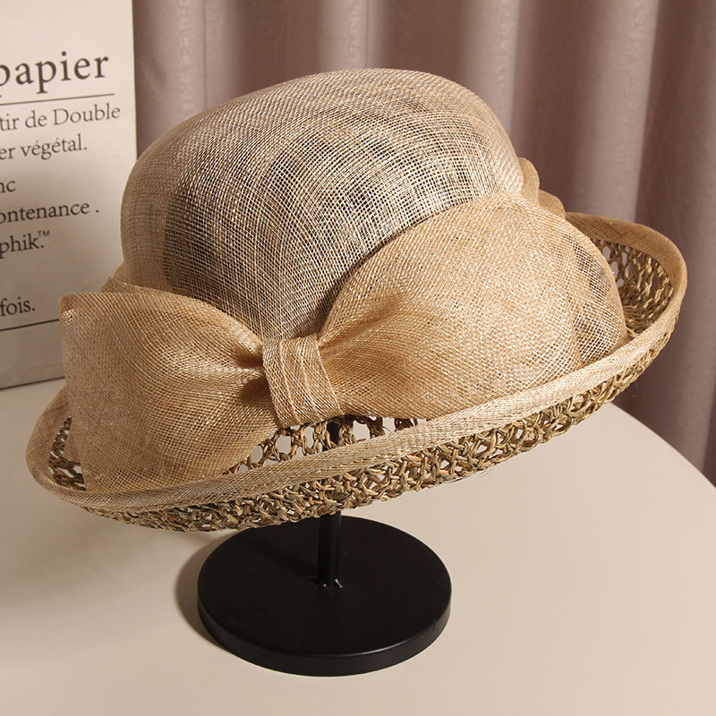 英伦复古优雅蝴蝶结麻纱夏防晒礼帽 古仙蔓帽子